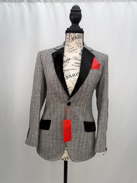 Elie Balleh Jackets & Blazers - Elie Black-Trim Gray Herringbone Blazer